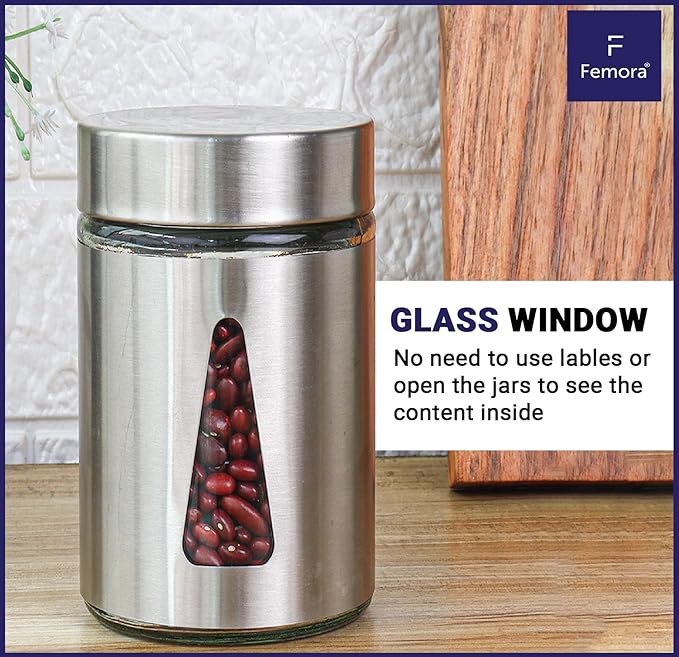 Femora Kitchen Storage Jars Steel Finish With See Through Window Jar | 1300 Ml | Pack of 1