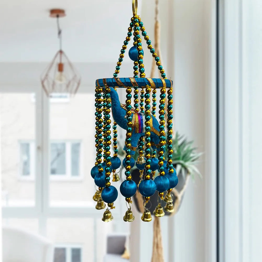 Kuber Industries Rajasthani Traditional Windchimes Hanging Ring Elephants with Bells