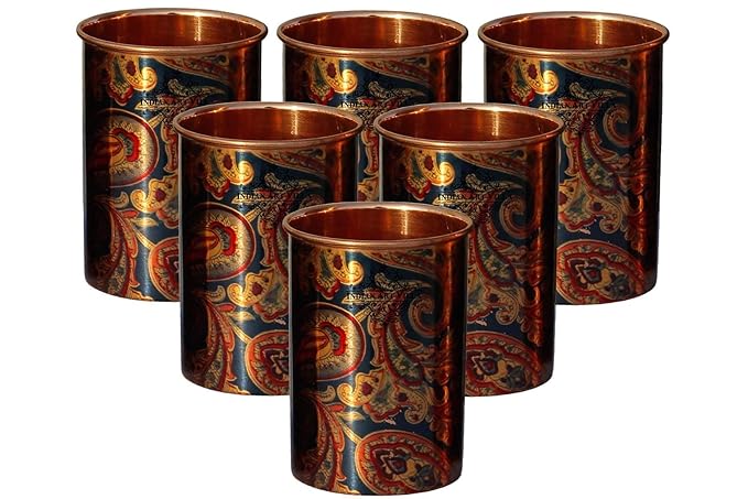 Indian Art Villa Printed Copper Glass Tumbler (Pack of 6)