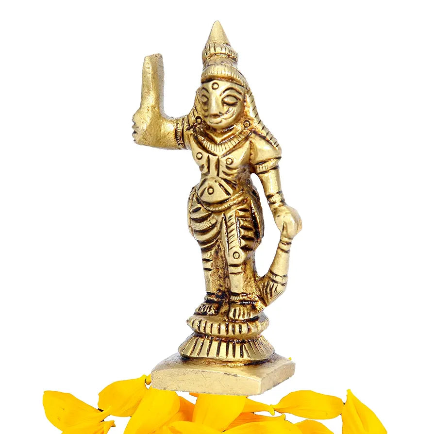 anciently Madurai Veeran Idol Small | Small Madurai Veeran Statue | Small Madurai Veeran Silai Brass, Height 7 CM, Gold Colour, 1 Piece