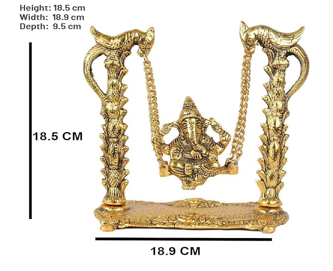 KridayKraft Ganesh ji jhula Ganpati idol on Swing jhula for Pooja Ganesha Metal Statue