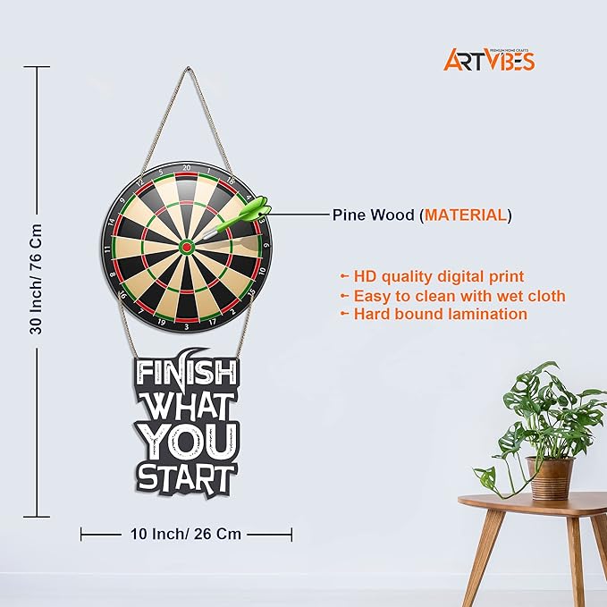 Artvibes Dart Board Printed Wooden Wall Hanging With Quotes for Home Decor | Wooden Decorative Items