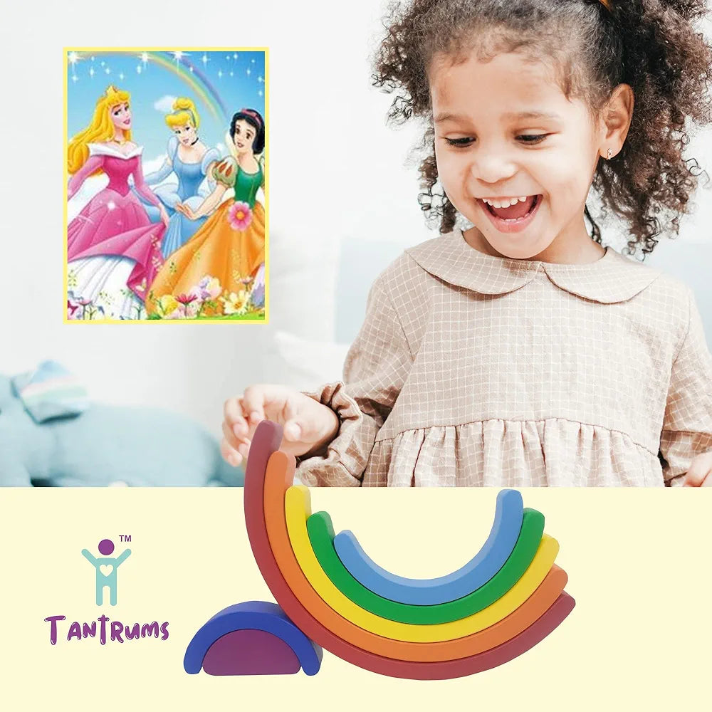 Tantrums Wooden Rainbow Stacker, 7-Piece Educational Toy, Multicolour Learning Blocks for Motor Skills Development