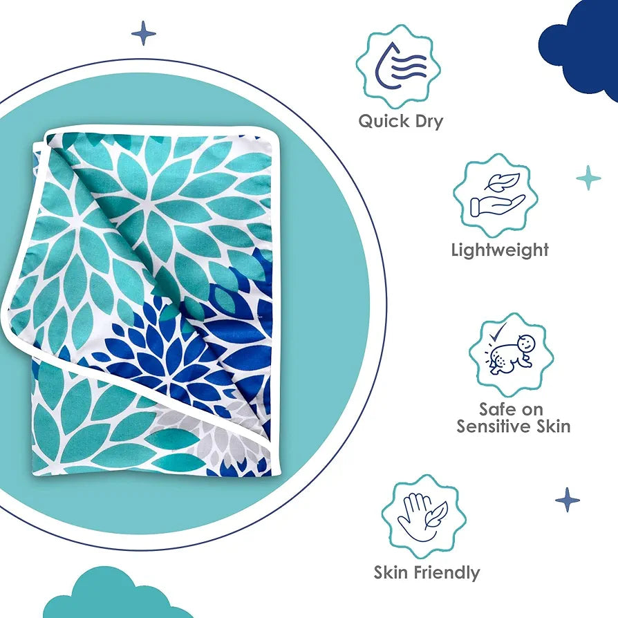 Divine Casa Floret 100% Cotton Single Kids Dohar 120 GSM Soft & Lightweight Throw Blanket Colour Blue Aqua