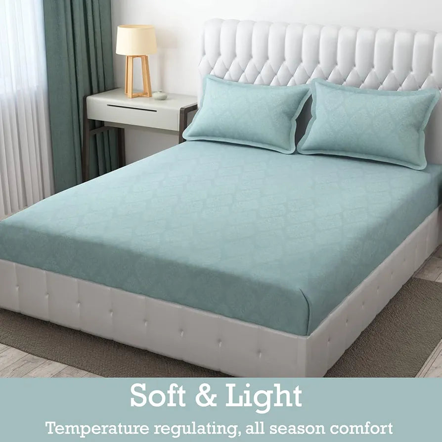 Fresh From Loom Set-King Size Hypoallergenic Wrinkle Free with 2 Pillow Covers 144 TC Turquoise Damas