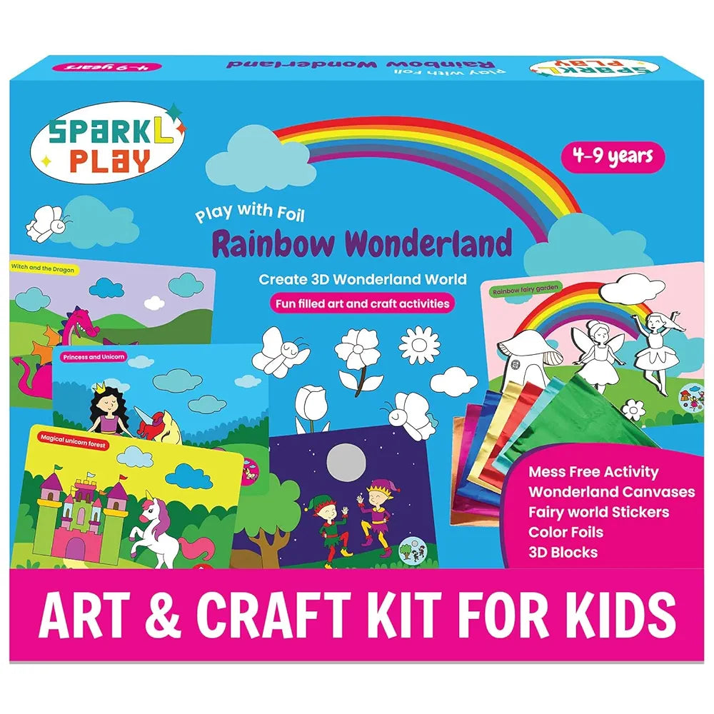 SparkLPlay Art and Craft Kit. Toys for Girls,Foil Fun Activity,Birthday Gift for Girls Ages 4 to 9,Craft Boards 6, Sticker Pages 6, Color Foils 40+, Stickers 190+. DIY Craft. , Multicolor