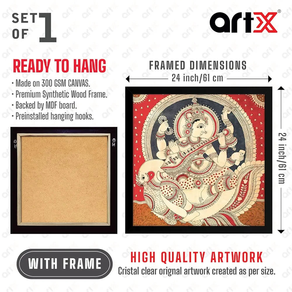ArtX Saraswati Devi Big Canvas Painting For Living Room With Frame Square