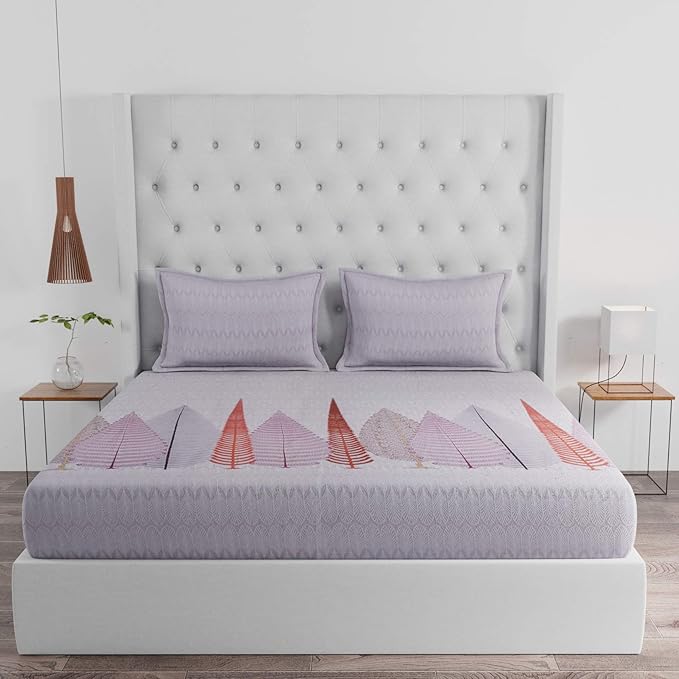 Huesland by Ahmedabad Cotton 144 TC Cotton King Size Bedsheet with 2 Pillow Covers - Apricot Peach