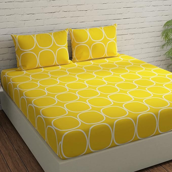 Huesland by Ahmedabad Cotton 144 Tc King Size Bedsheet Cotton with 2 Pillow Covers | Yellow