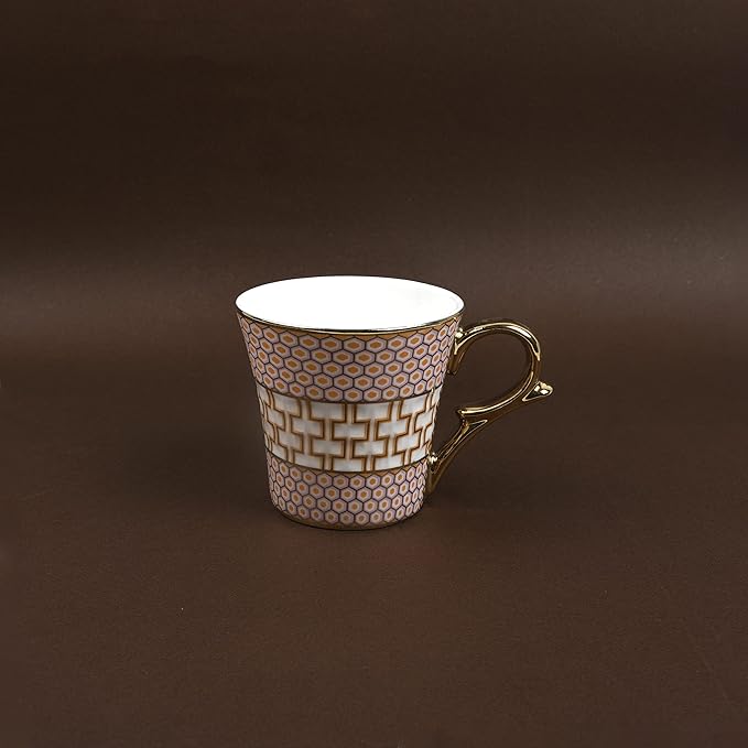Femora Honey Comb on Golden Mugs, Ceramic Tea Cups, Coffee Mugs | 160 Ml | Golden | 6 Pieces Set | Not Microwave Safe
