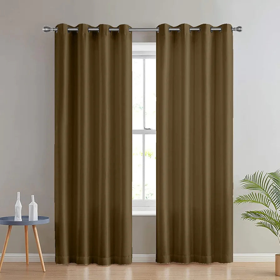 Divine Casa Semi Blackout Door Curtains 7 Feet Colour Meerkat Micro Satin Panels with Metal Eyelets (Pack of 2)