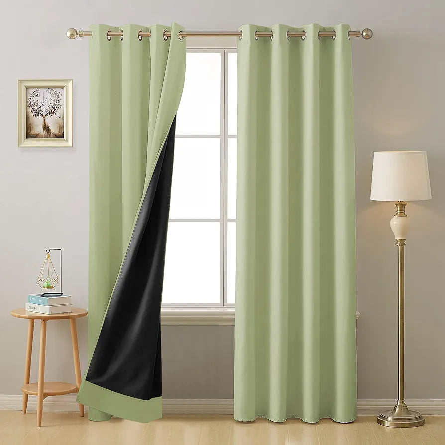 Cloth Fusion Solid Blackout Door Curtains 7 Feet Long Set of 2 Pista Colour