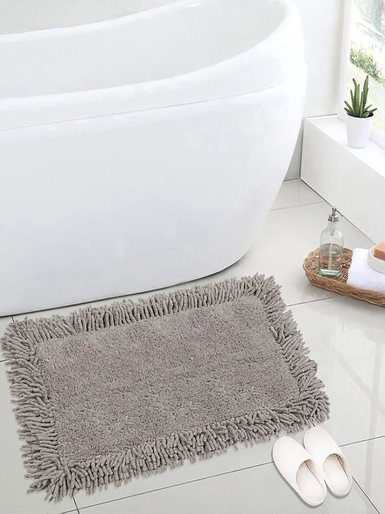 Saral Home Easy Living Cotton Shaggy Mat Colour Light Grey