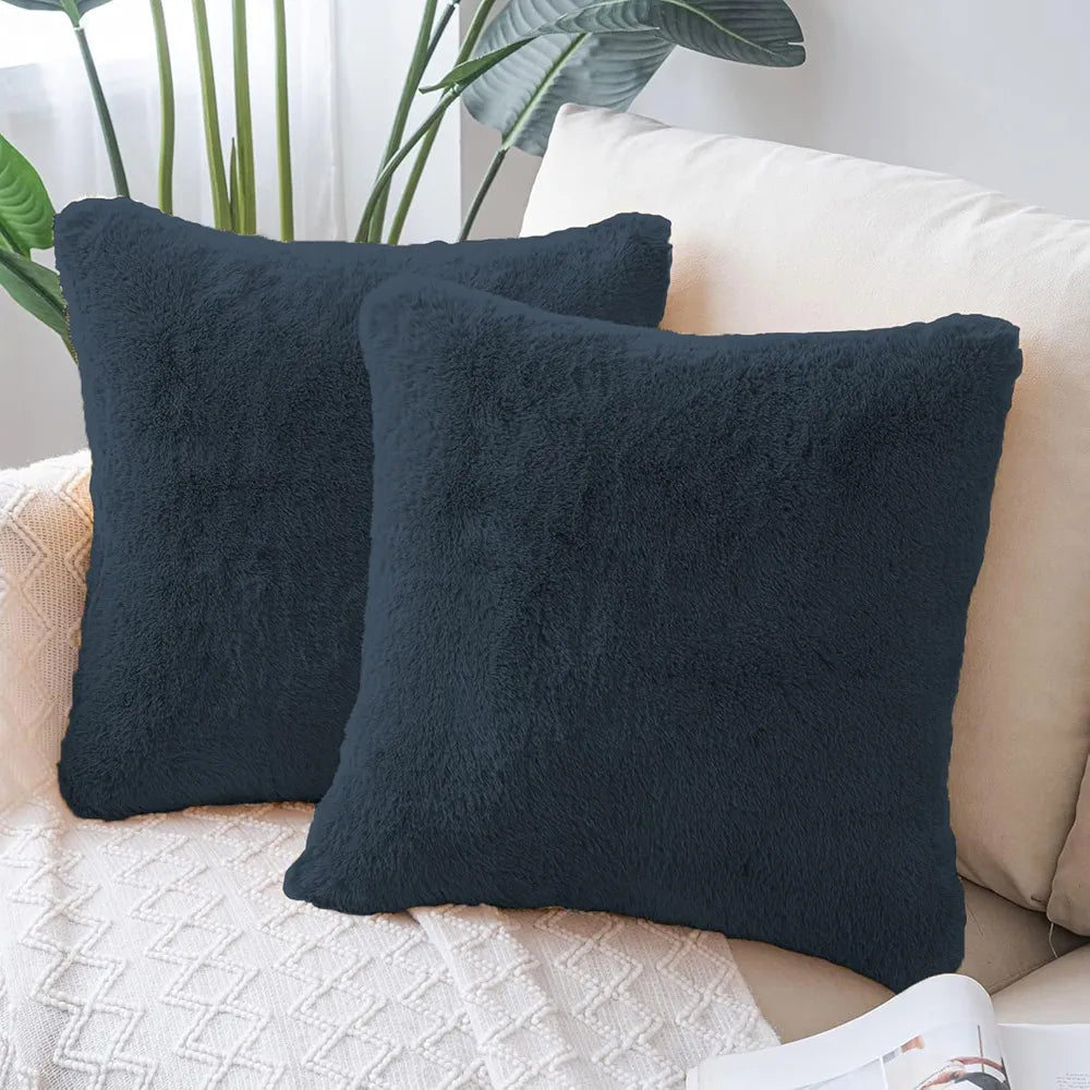 Luxe Home Cushion Cover Duble Side Rabbit Fur Plain Design Covers Set of 2 for Sofa Colour Anthra