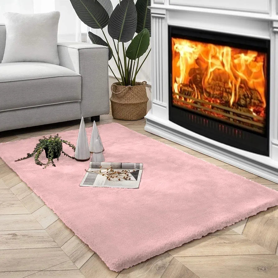 Luxe Home International Rectangular Carpet Super Soft Anti Skid Rabbit Fur  Bathroom Mats Colour Peach