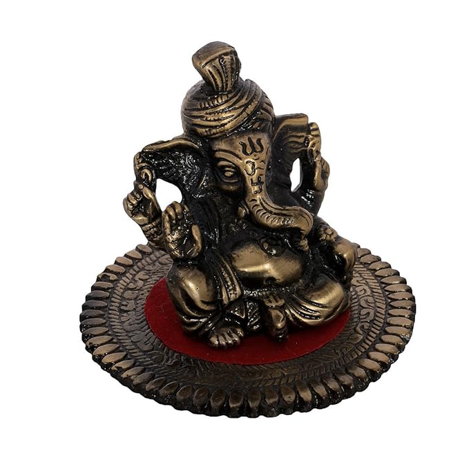 Ecraftindia Pagdi Metal Lord Ganesha on Round Base