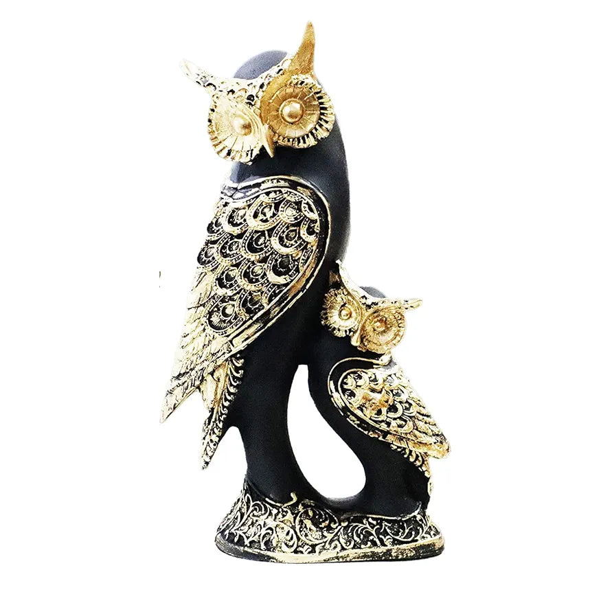 Jaipur Ace Marble Owl Showpiece/figurines Black Golden Owl