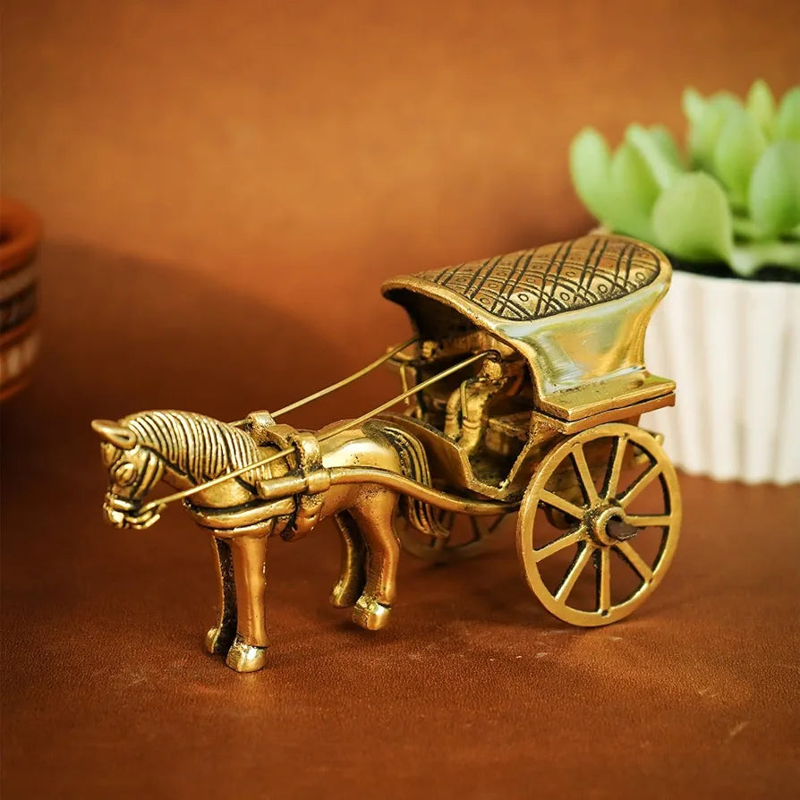 Ekhasa Pure Brass Horse Cart for Home Decor Tanga Showpiece Brass Antique