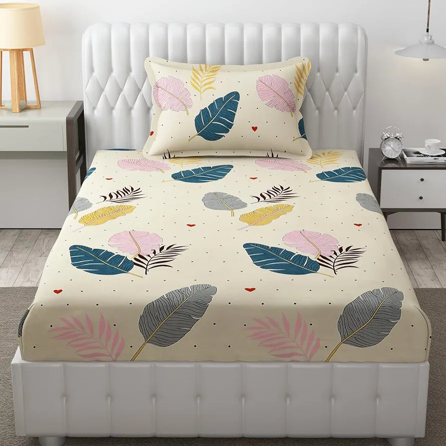 Fresh From Loom Floral Single Bedsheet Single Size Microfiber Rotary Printed with 1 Pillow Covers 144 TC Canary Yellow