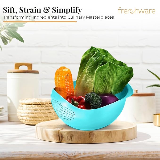 Frenchware 1 Unit Plastic Colander Bowl | Premium-grade Plastic | 100% Food Safe | Dishwasher Safe | Blue Colour