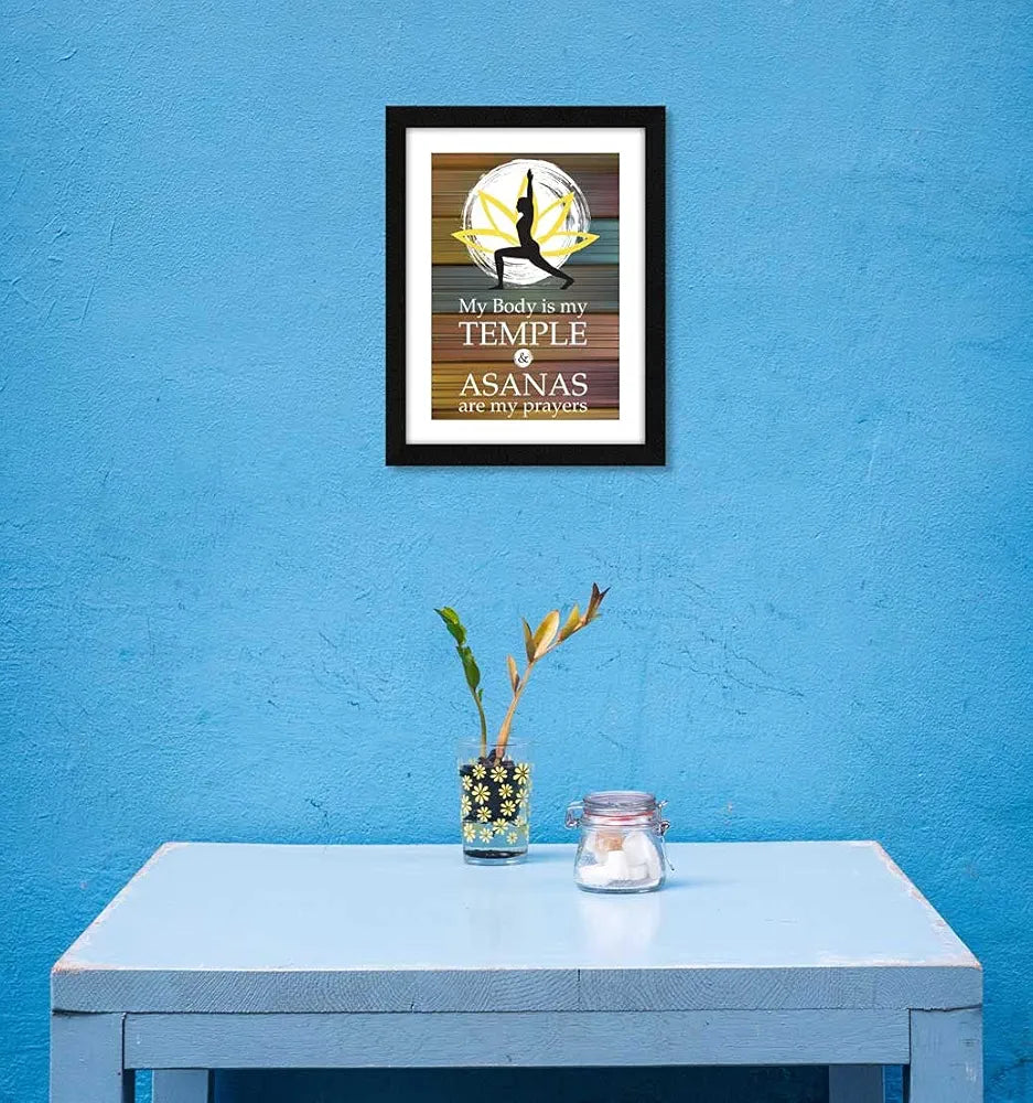 ArtX Paper Yoga Asanas Health Quote Wall Frame Art Painting Multicolor