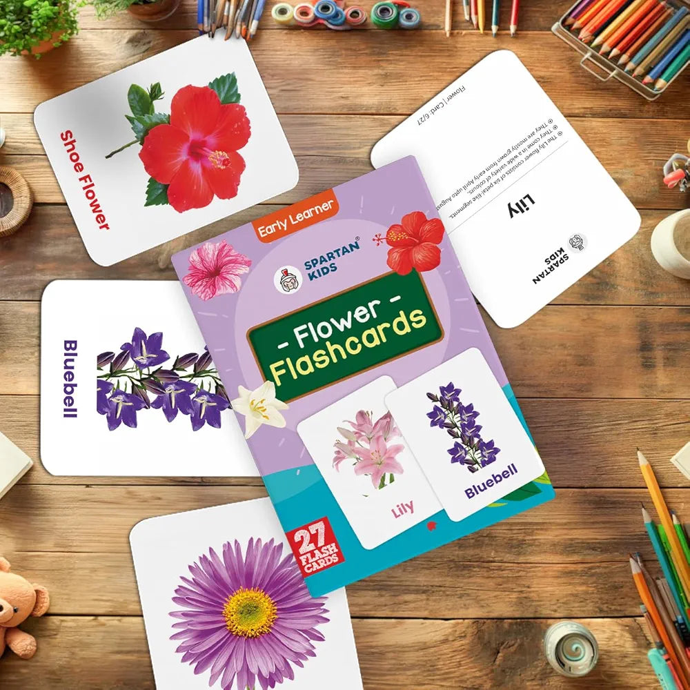 SPARTAN KIDS Flower Flash Cards for Kids | 27 Early Learning Flash Cards Easy & Fun Way of Learning 1 Year to 6 Years Babies, for Cognitive_Skills