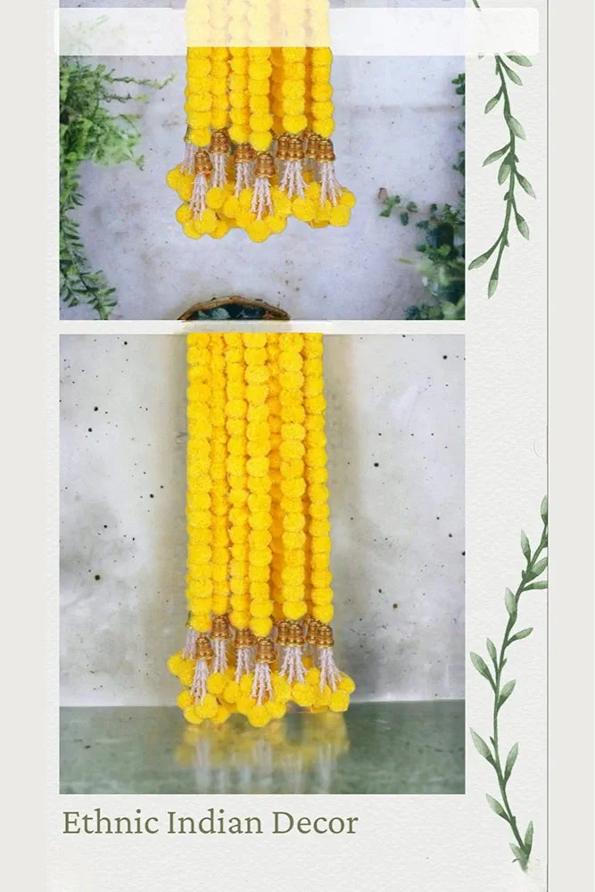 Handmade Artificial Marigold Flower Garland Long Flower Garlands Toran Genda Phool with Bells and Rajnignadha