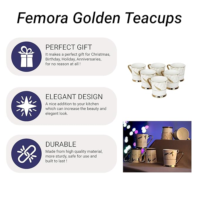 Femora Indian Ceramic Tea Cups | 200 Ml | Set of 6 | Multi-color | Not Microwave Safe