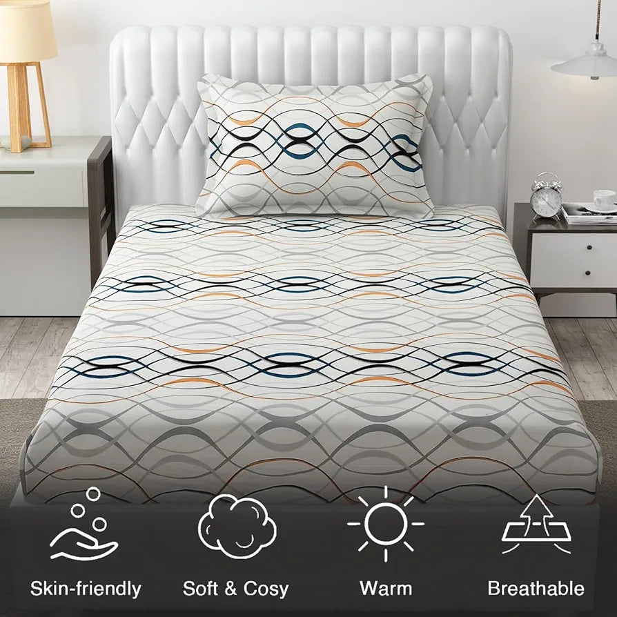 Fresh From Loom Bedsheet Single Size Microfiber Bed Sheet for Single Bed Floral Design Bed Spread with 1 Pillow Covers 144 TC White