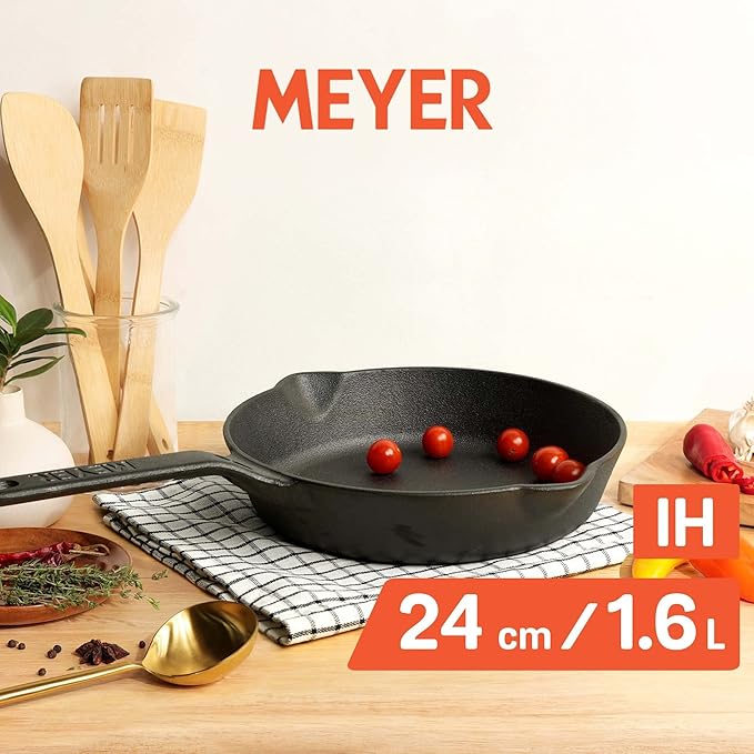 Meyer Pre-Seasoned Cast Iron Frypan/Skillet 24 cm Black