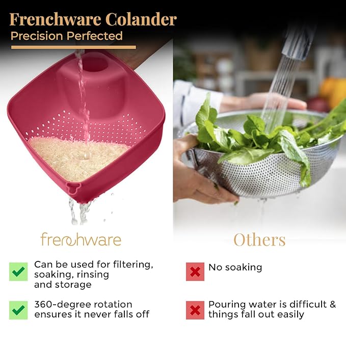 Frenchware 1 Unit Plastic Colander With Handles, Premium-grade Plastic, 100% Food Safe | Dishwasher Safe | Peach Colour