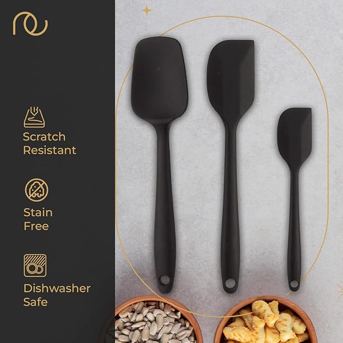 Frenchware Set of 3, Silicone Spatulas | Non-stick Spatula for Cooking, Baking & Mixing | Dishwasher Safe