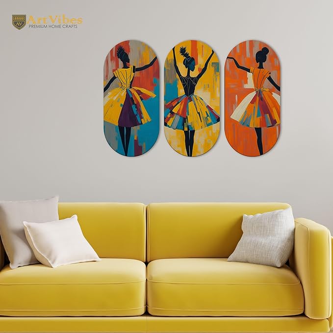 Artvibes Abstract Art Dancers Wood Wall Hanging Decoration Items for Home | Set of 3