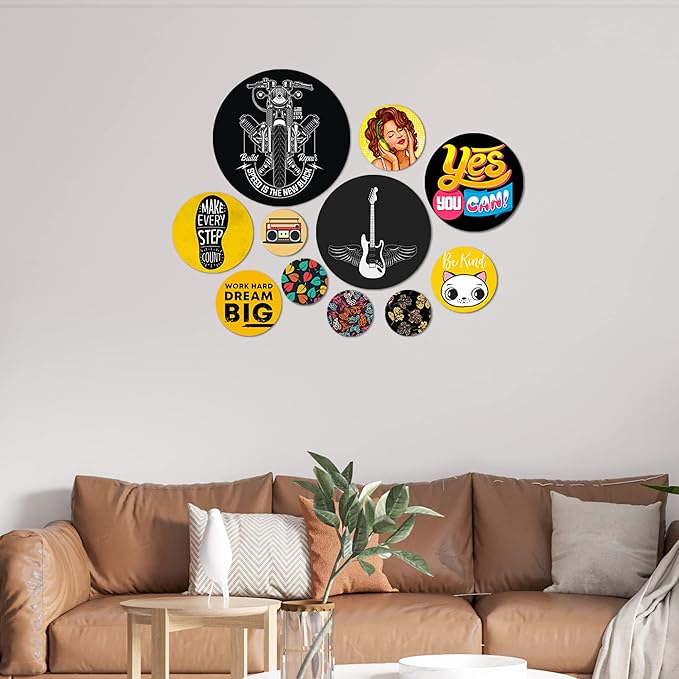 Artvibes Designer Mdf Wooden Wall Hanging Decoration Item for Home | Pack of 11 Pieces