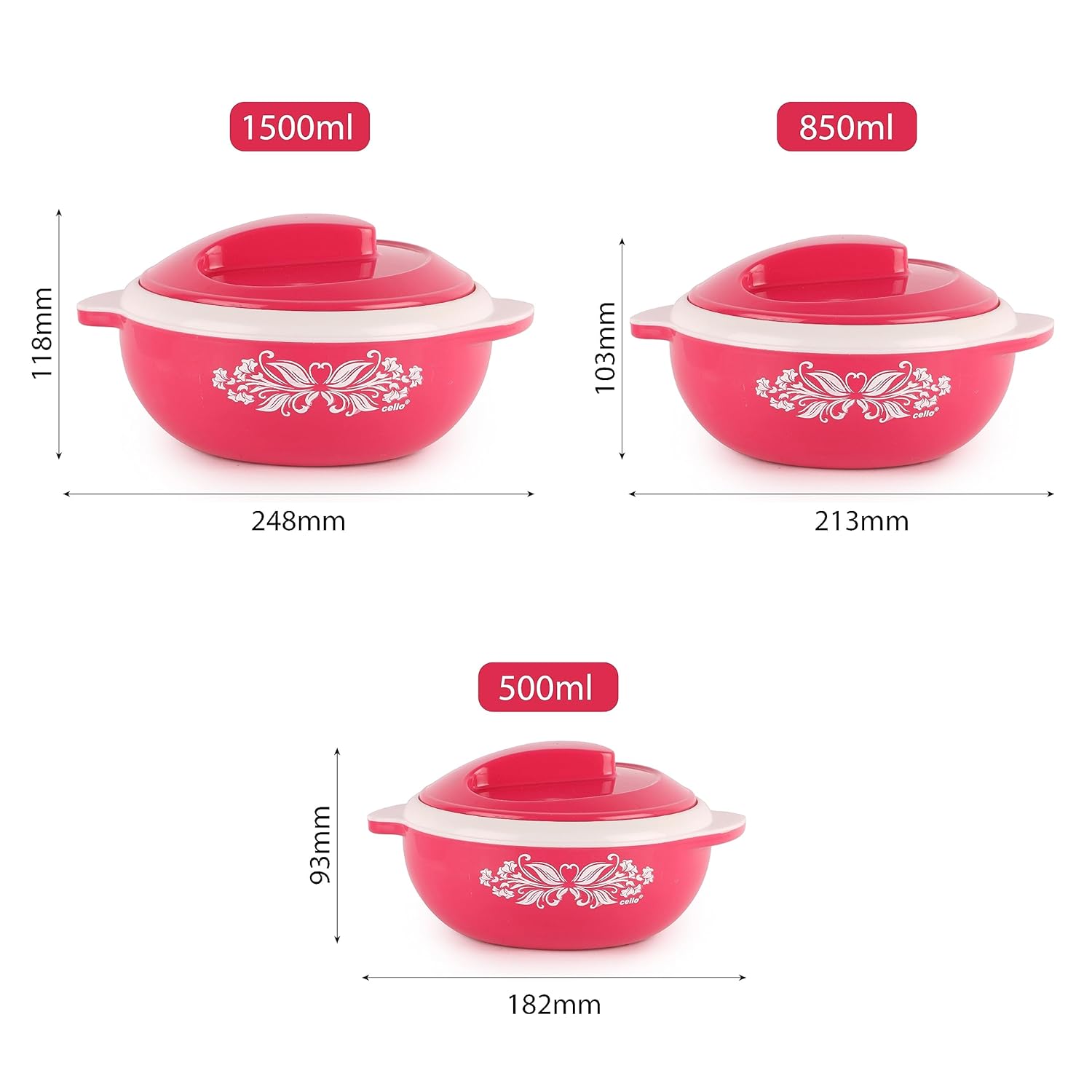 Cello Hot Serve Insulated Inner Steel Casserole Set of 3 | Hot Box for Kitchen