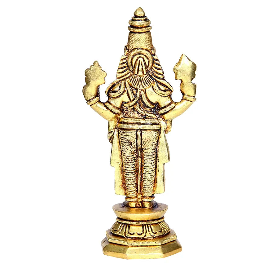 anciently Tirupati Balaji Idol Brass | Lord Venkateswara Idol Brass | Venkateswara Swamy Idol, Medium, 14.5 cm, Gold Colour - 