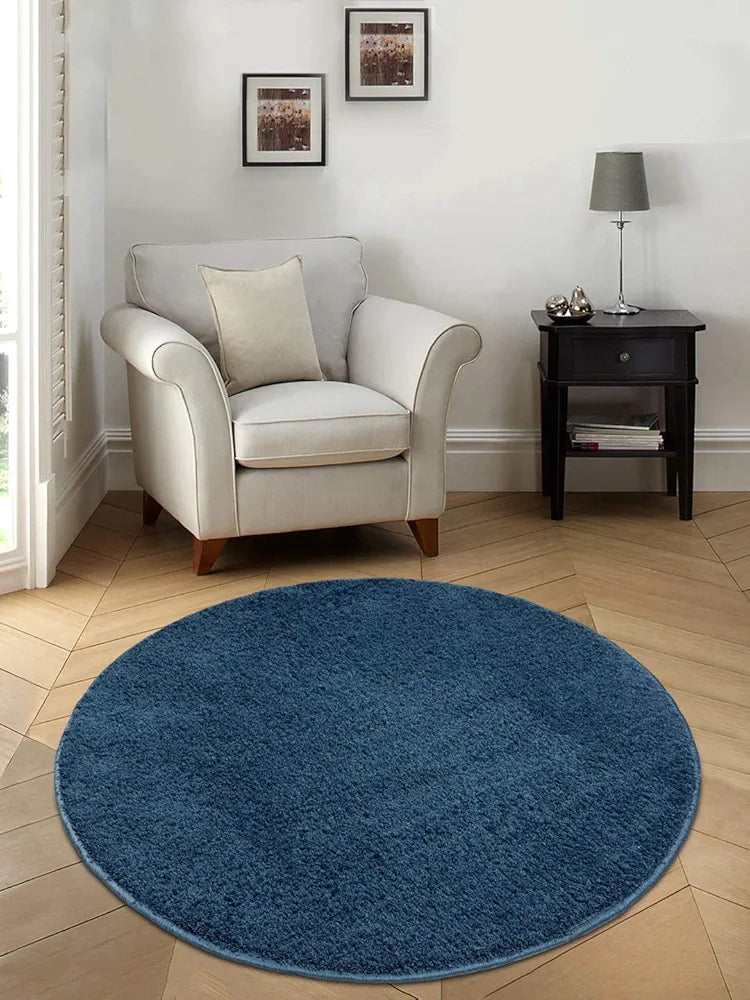 Saral Home Neon Shaggy Yarn Anti-Skid Round Mats Colour Blue