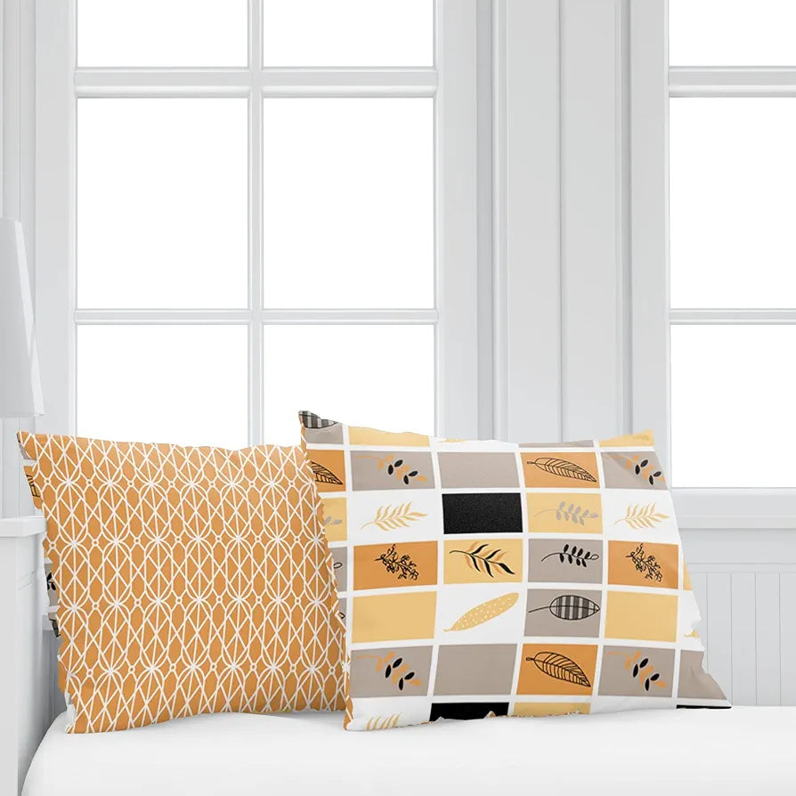 Divine Casa 144 TC Cotton Bedsheet for Double Bed with 2 Pillow CoverColour Ivory & Orange