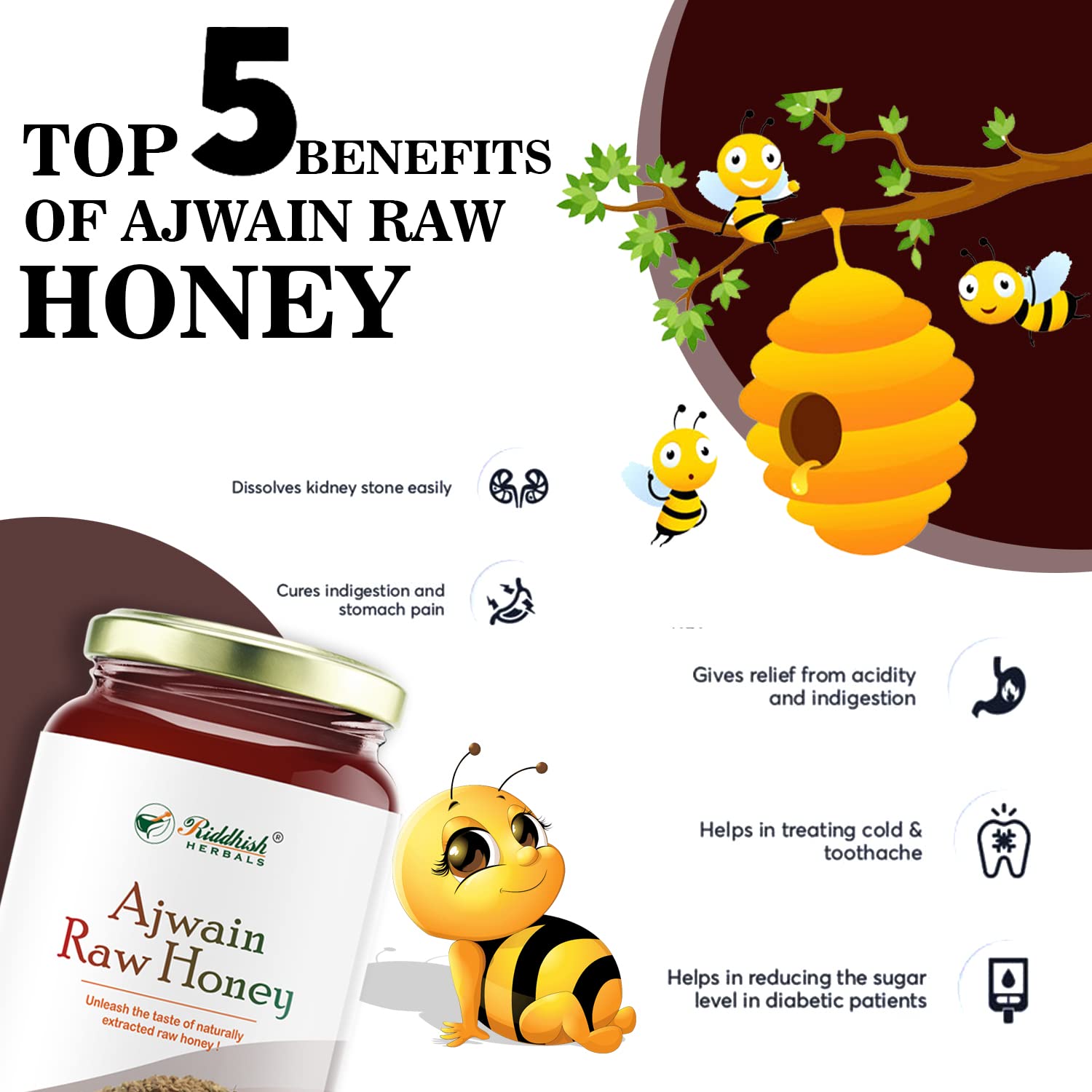 Riddhish Herbals Ajwain Raw Organic Honey - 500 gms