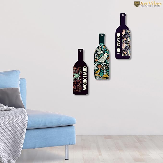 Artvibes Work Hard Dream Big Wooden Wall Hanging for Home Decor | Set of 3