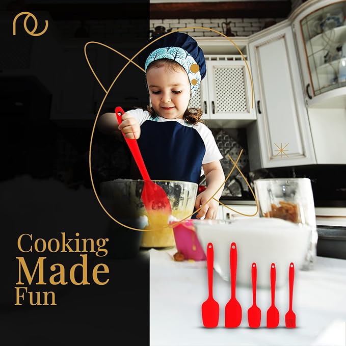 Frenchware Set of 5 Spatulas, Red | Non-stick Premium Silicone Spatula for Cooking, Baking & Mixing, Seamless Design