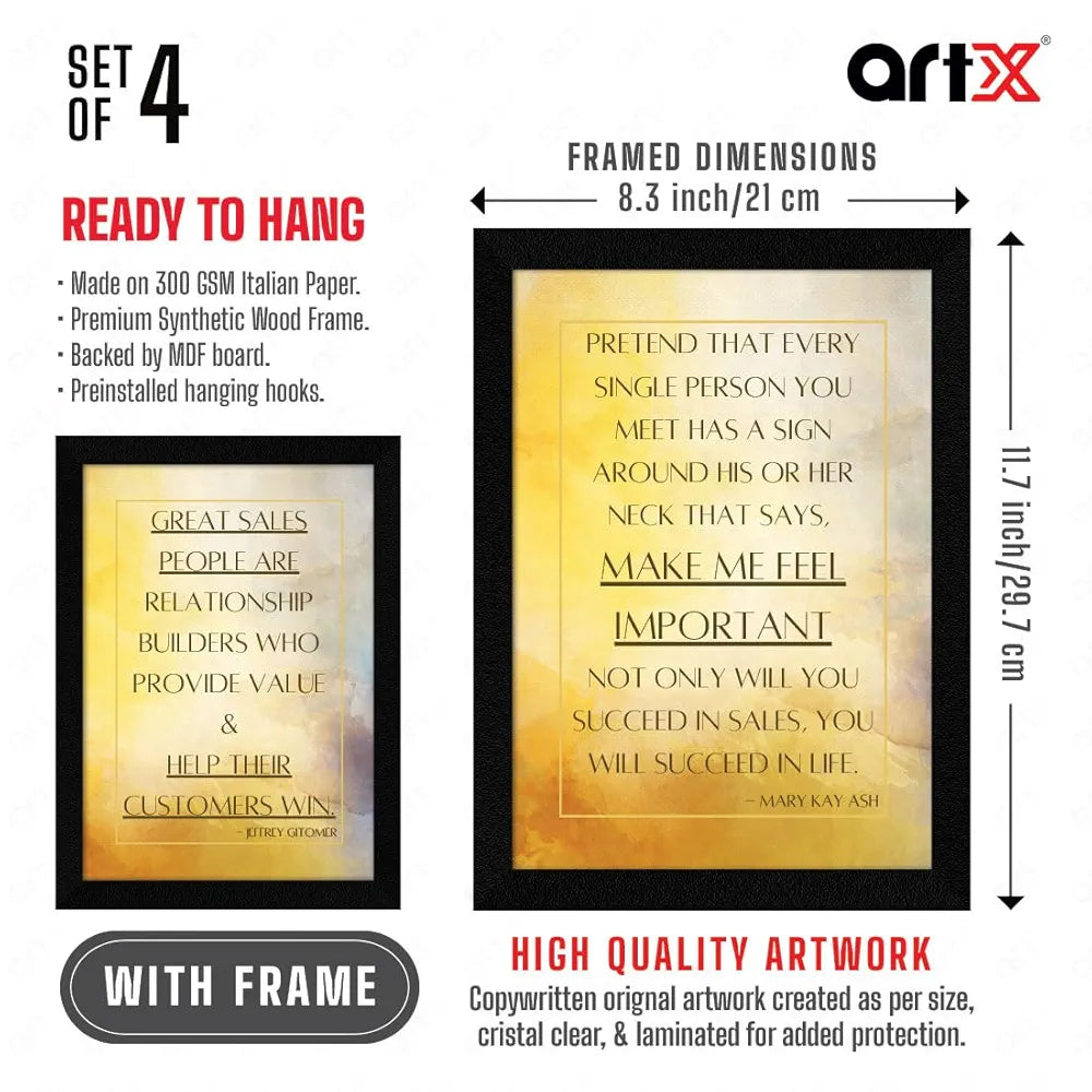 ArtX Paper Business Sales & Marketing Motivational Quotes B0D4VLF39N Wall Frames  Set of 4