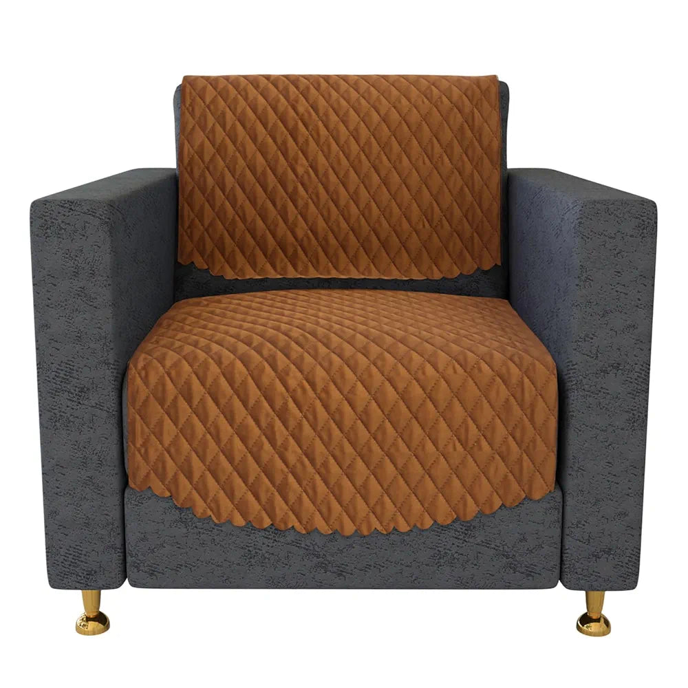 Kuber Industries Velvet Sofa Cover Set Modern Quilted 5 Seater Couch Slipcover for Living Room Brown