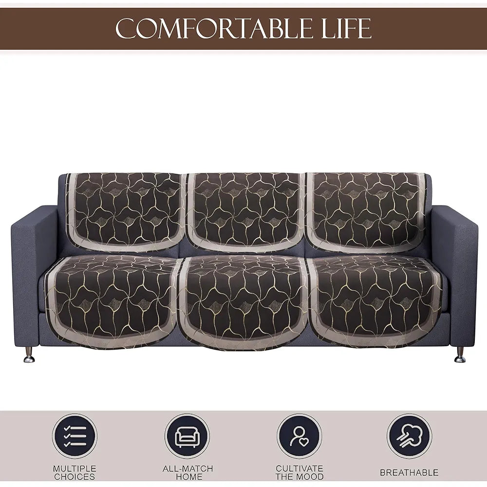 Kuber Industries Set of 6 Durable 3 Seater Sofa Cover Arabica Look Brown & Golden Foil