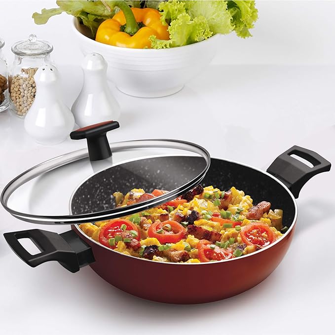 Milton Pro Cook Granito Induction Kadhai With Glass Lid, 30 Cm / 4.9 Litre - 2020 gms