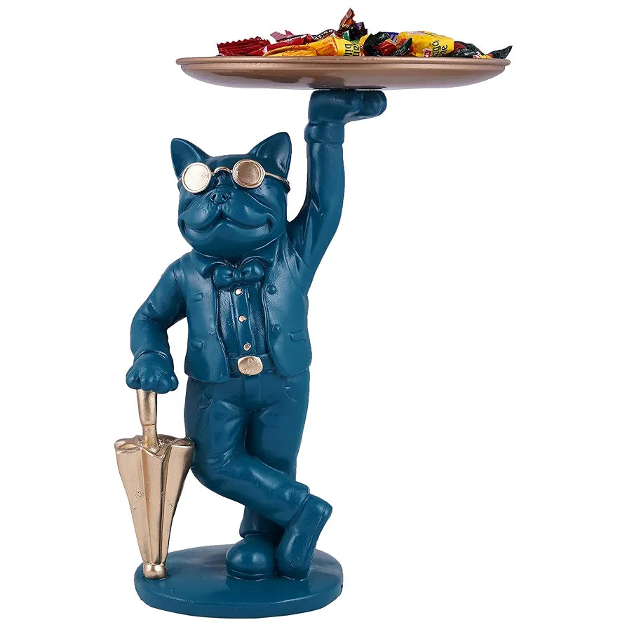 Zart Cool Dog Showpiece with Plate Home Decor Showpiece Dog Blue Umb