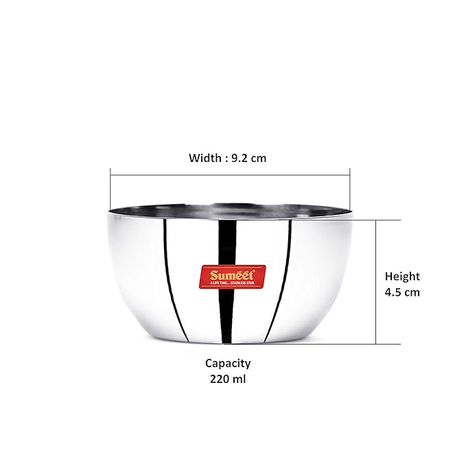 Sumeet Heavy Gauge Stainless Steel Apple Bow Set of 6pc 220 ml Each