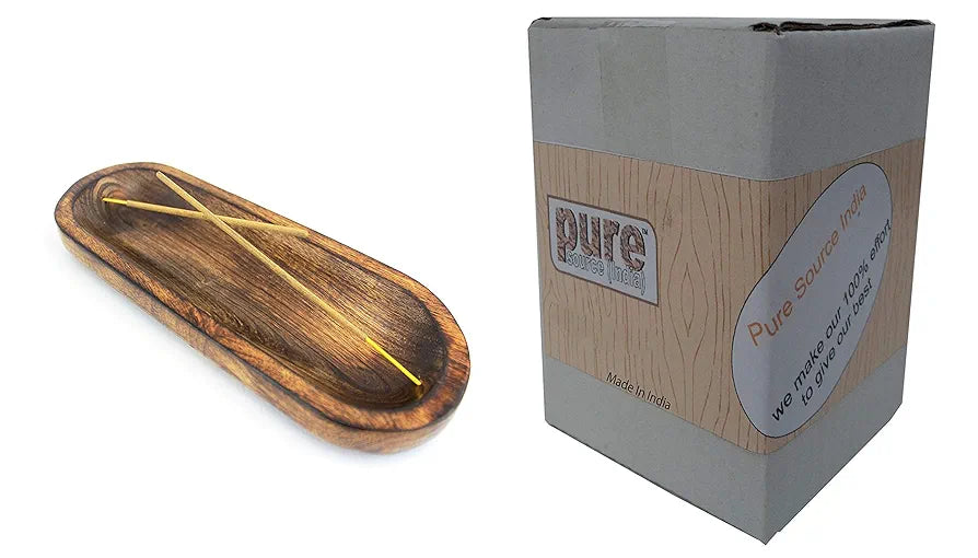 Pure Source India Set of 2 Pcs Natural Wood Agarbatti/Incense Holder and Ash Catcher