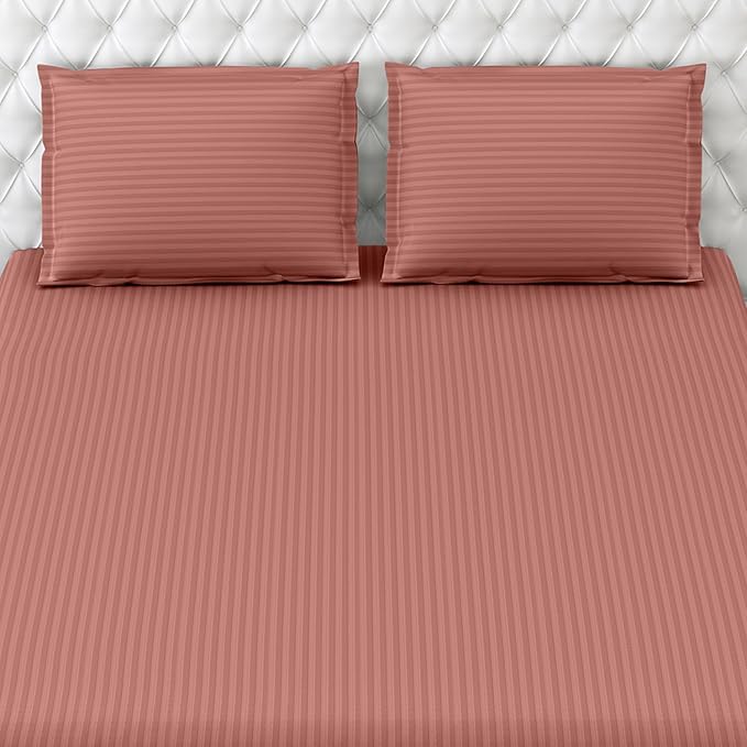 Haus & kinder Cotton Elastic Fitted Bedsheet King Size 2 Pillow Covers | Colour Rust