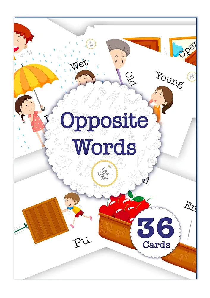 The Curious Bees - Opposite Words Flash Cards | 36 Laminated Cards | Age Group: 2-6 Years | Ideal for Early Learning at Home, Pre School and as a Fun Education Activity